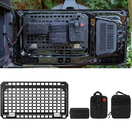 Bronco Tailgate Table Foldable Rear Cargo Shelf with 3 PouchBronco Tailgate Tactical Molle Panel Compatible with Ford Bronco 20212023Aluminium Alloy Black