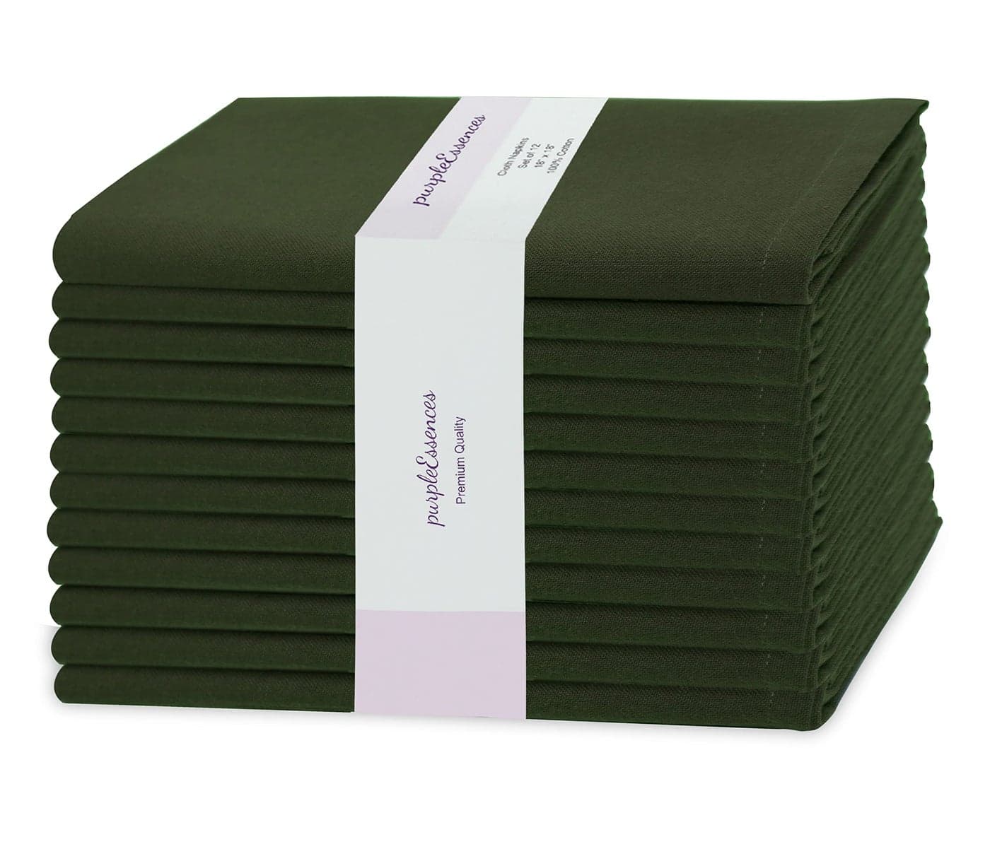 PurpleEssences Set of 12 Cloth Dinner Napkins 100 Cotton 18x18 Inch Soft Durable Washable Ideal for Farmhouse Party Christmas Holiday Winter Perfect Everyday Use Table Linen Olive Green