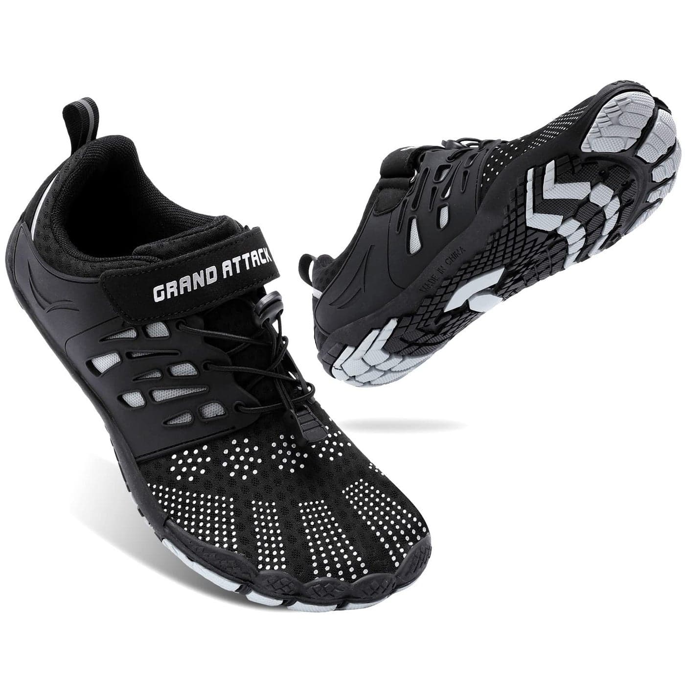 Grand Attack Barefoot Shoes Men Minimalist Lightweight CrossTrainer Zero Drop Wide Toe Box Wrestling Weightlifting Walking Shoes Trail Running Athletic Sneakers Black Size 8