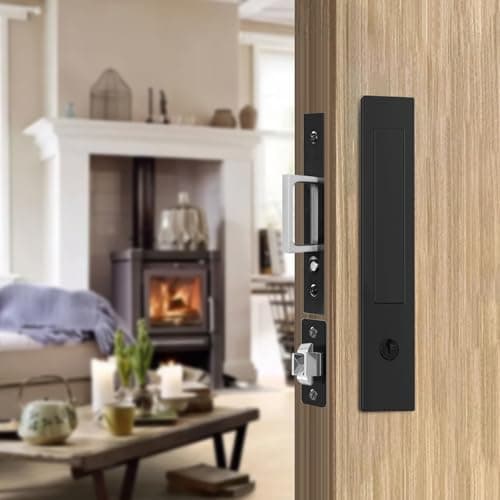 Pocket Door Locks, Edge pulls, Hidden Handles, Pocket Door Locks with Keys, Pocket Door Hardware, Sliding Door Hardware, for Doors 1 5/13" to 2 2/8" Thick (Black, Key Type)