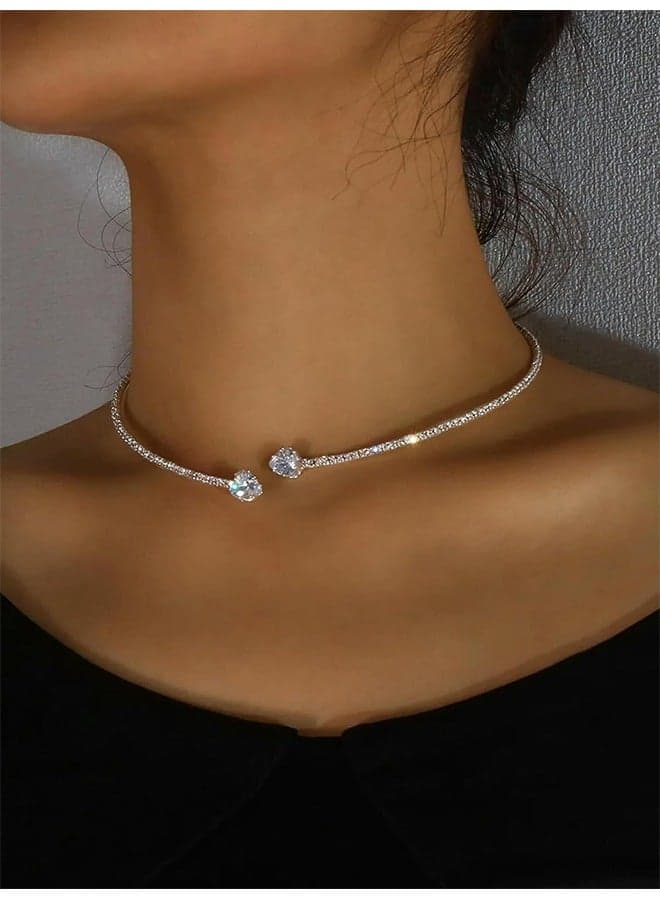 Exquisite Shiny Rhinestone Collar Necklace Monochrome Birthstone 14K Gold Plated Neck Jewelry Boho Style Necklace For Women