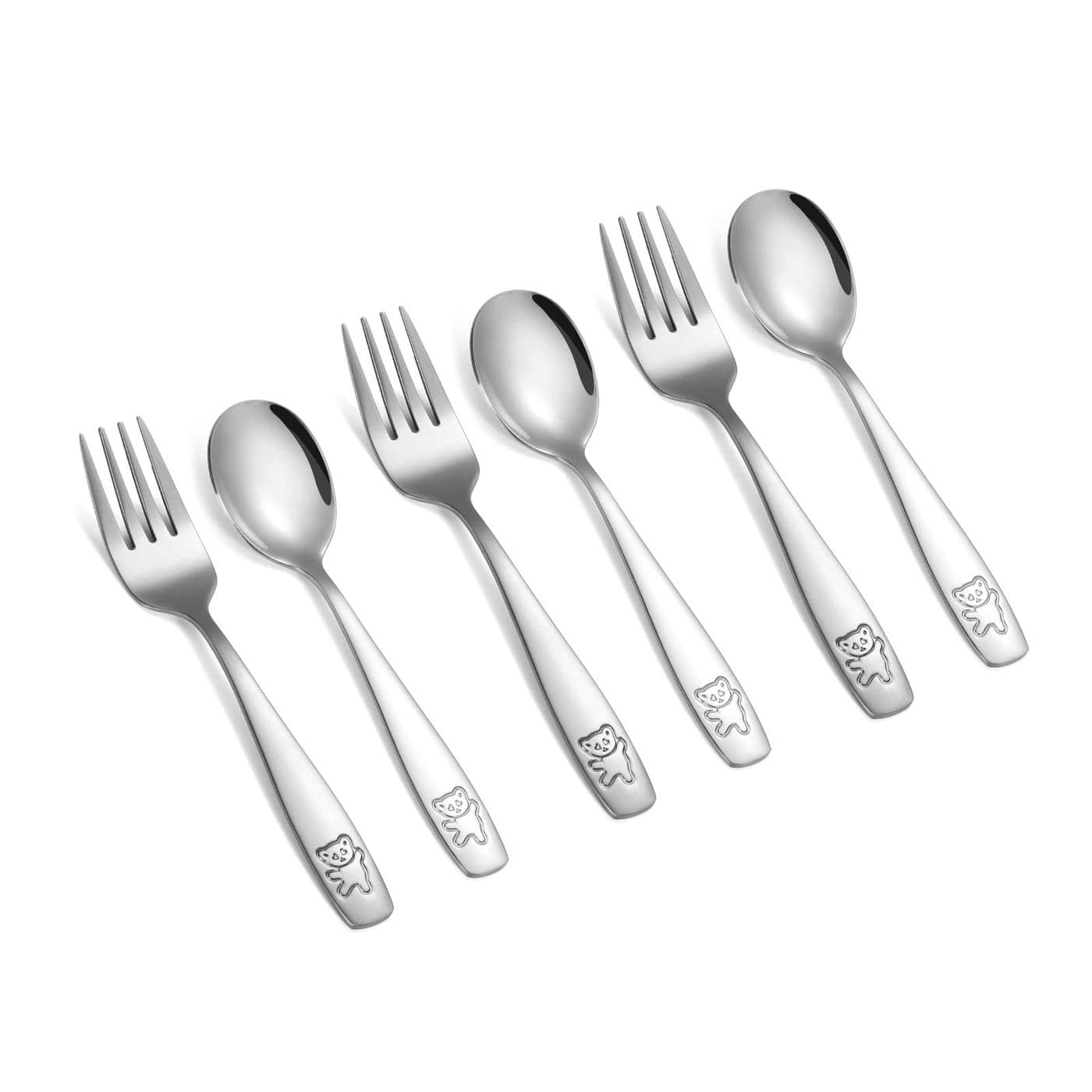 Pimoys 6 Pieces Toddler Utensils Kids Silverware Stainless Steel Toddler Forks and Spoons Set Metal Childrens Safe Flatware Kids Cutlery Set 3 x Child Forks 3 x Children Spoons