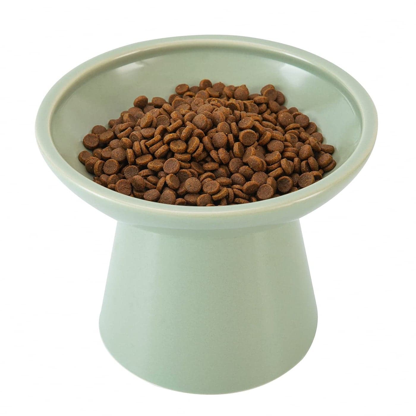 CEEFU Extra Wide Elevated Cat Bowls - Ceramic Cat Food Bowl 6.2" Raised Cat Food Bowls Elevated Shallow Cat Food Dish, Whisker Fatigue, Lead & Cadmium Free, 5" Good Height for Cat Feeding, Sage Green