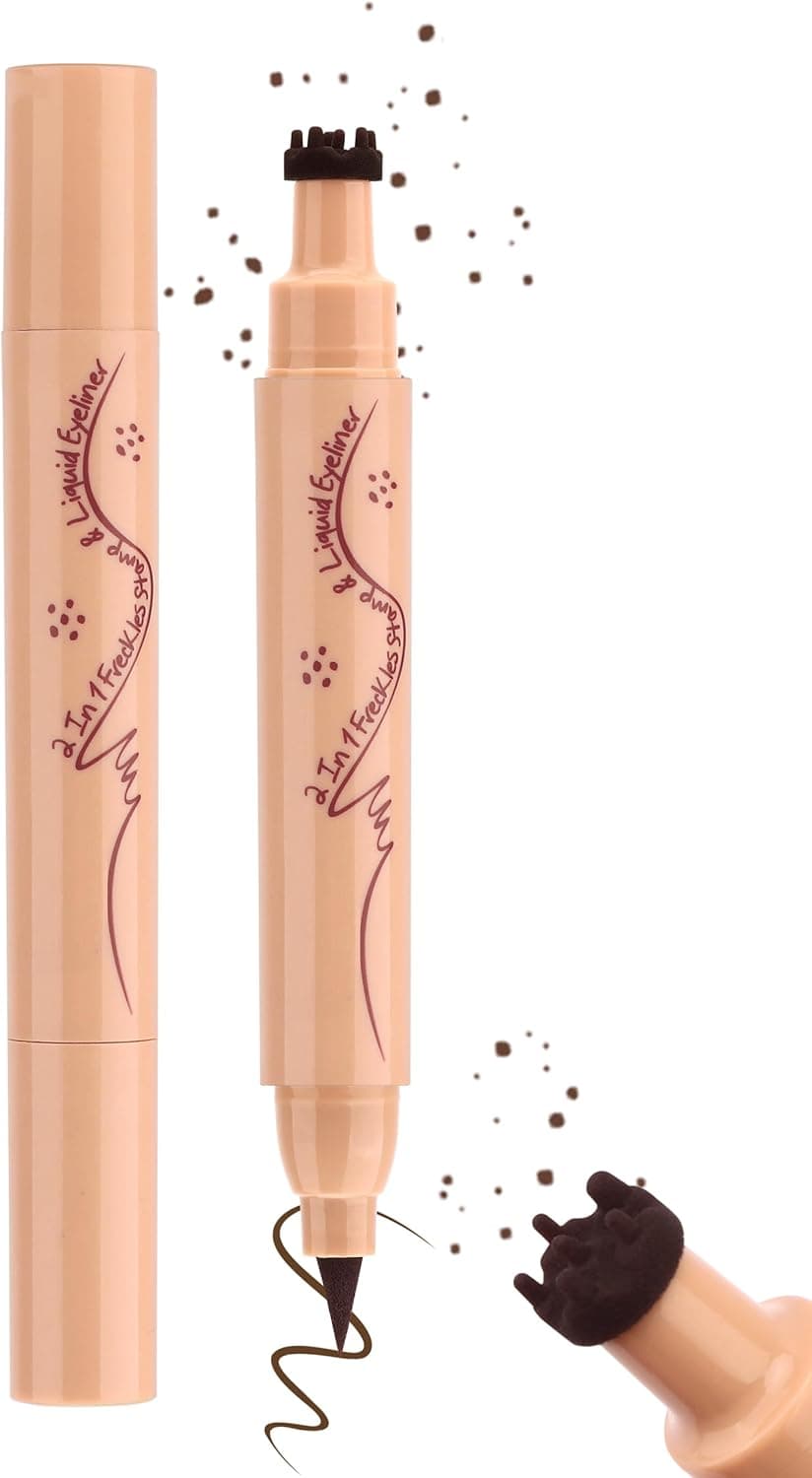 Erinde Freckle Eyeliner Pen Natural 2 in 1 Liquid Freckle Stamp SmudgeProof Liquid Eyeliner Waterproof Long Lasting Freckles Tattoo Marker Highly Pigment Fake Freckle Stamp Pen for Women 03
