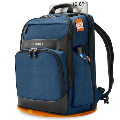 EVERKI Onyx 25L Business Laptop Backpack Professional Travel Backpack for Men Women Laptop Bag with Premium Leather Ballistic Nylon Office Flight Approved Fits Laptops up to 156 Navy