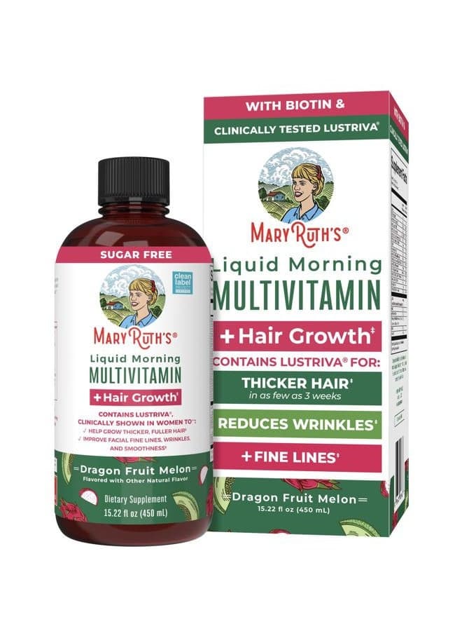 MaryRuth's Liquid Multivitamin + Hair Growth | Biotin 10000mcg | Lustriva Hair Growth Supplement | Clinically Tested in Women for Thicker Hair & Facial Wrinkle | Skin Care | Ages 18+ | 15.22 Fl Oz