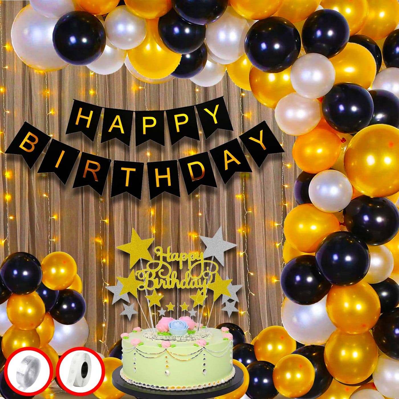 Party Propz Happy Birthday Decoration For Husband Kit Combo Set 55pcs Birthday Paper Banner Metallic Confetti Balloons With Cake Topper Glue Dot Happy Birthday Decorations Items