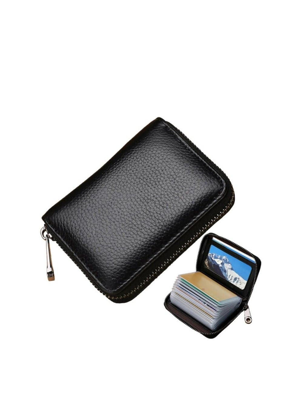 Men Women PU Leather Credit Card Holder Zipper Wallet With 20 Card Slots(Black)