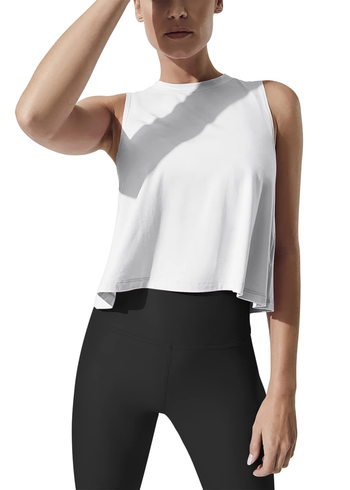 Mippo Crop Tops for Women Workout Tank Sleeveless Tank Workout Shirts Athletic Tops Cropped Tshirts Loose Fit White XS