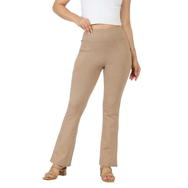 BlissClub Women High Rise Werk-It Flare Tailored Pants Office Wear, Formal Cotton Trousers with High Waist and 4 Pockets, Small