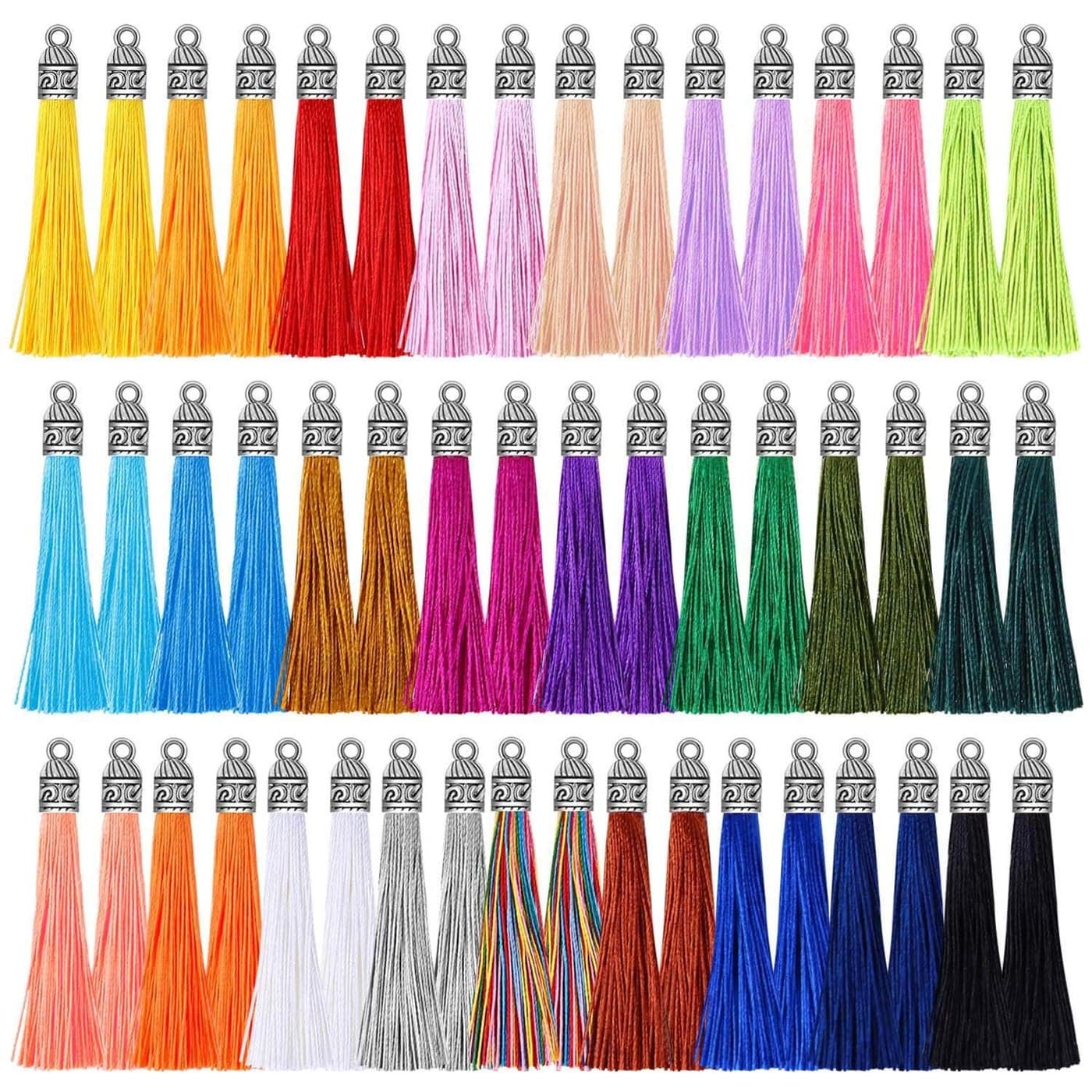 Tassels for Jewelry Making Flasoo 100 Pieces Keychain Tassel Charms Silky Handmade Tassels Bulk for Resin DIY Crafts Bracelets Earrings Keychain Necklace