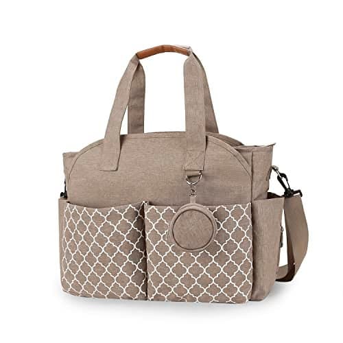 Lmbabter Diaper Bag Tote with Changing Station Upgrade Multi-Function Baby Bag with Adjustable Shoulder Strap (Khaki)