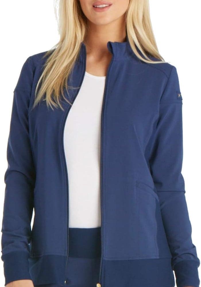 Cherokee iFlex Women's Warm Up Scrubs Jacket Zip Front CK303, Navy, XX-Large Plus