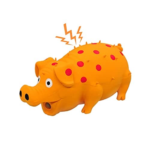 Andiker Dog Squeaky Toy Dots Latex Dogs Chew Toys with a Oinks Sound Squeaker Grunting Pig Dog Toy Sturdy Self Play 8 Dogs Squeeze Toy for Dental Biting Chasing to Kill Boring Time Orange