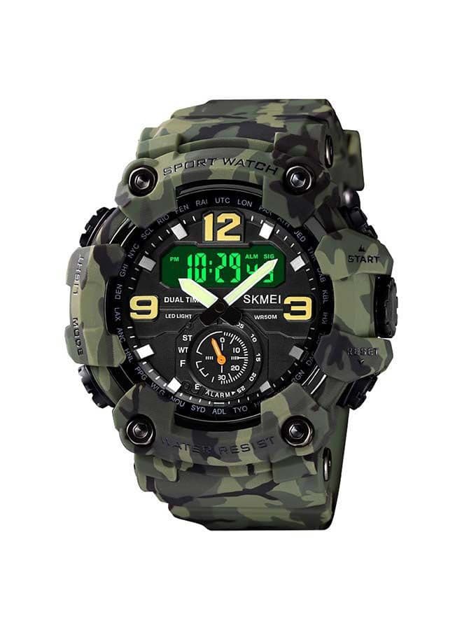 Men's 1637 Japan Movement 3 Time Dual Display Analog LED Electronic Quartz Wristwatch