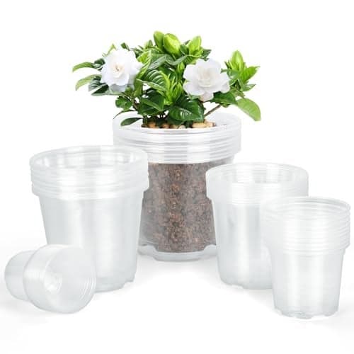 DUNPUTE 45 Pack 7/6/5/4/3 Inch Clear Nursery Pots for Plants, Clear Plastic Plant Pots with Drainage Holes, Transparent Variety Pack Flexible Garden Pot for Outdoor Indoor, Seed Starting Pots