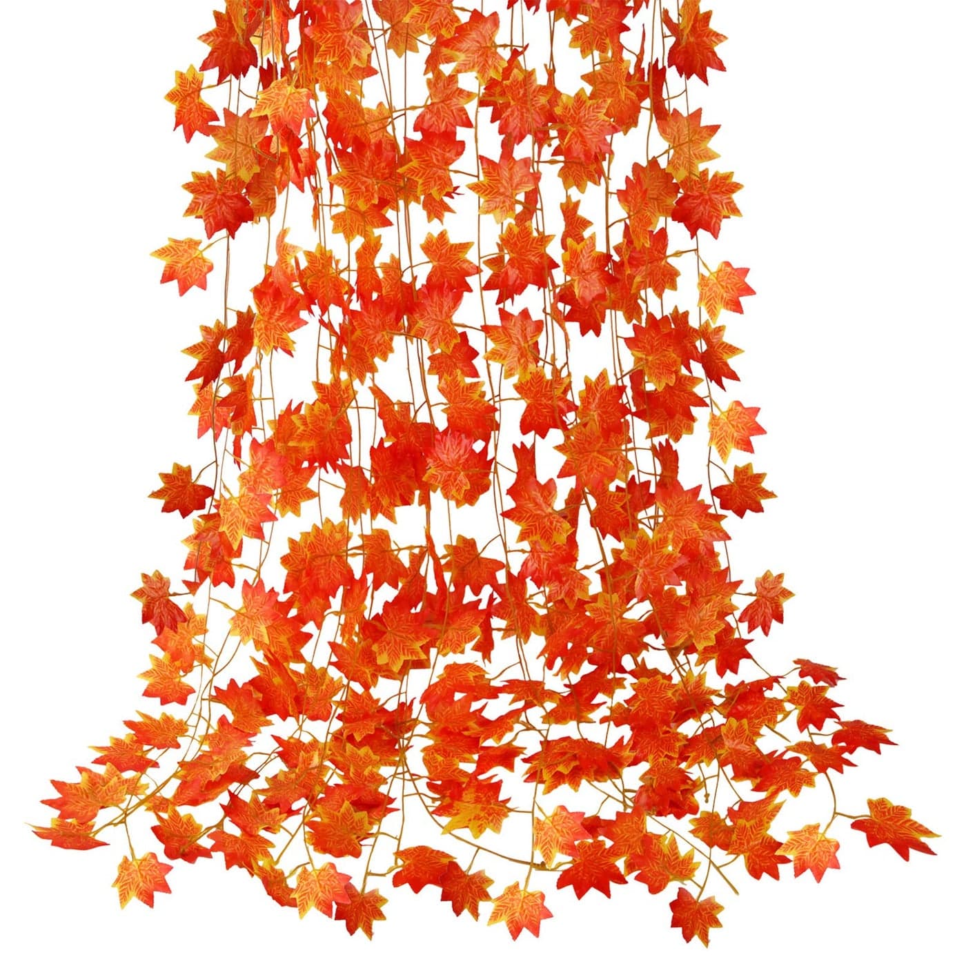 CQURE 12 Pack Autumn Fall Leaf Garland Hanging Fall Vines Maple Garland Artificial Fall Maple leaves Thanksgiving Decor for Home Wedding Fireplace Party