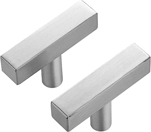 Ravinte 25 Pack Brushed Nickel T Bar Cabinet Knobs 2 Inch Square Drawer Knobs Silver Single Hole Kitchen Cabinet Pulls