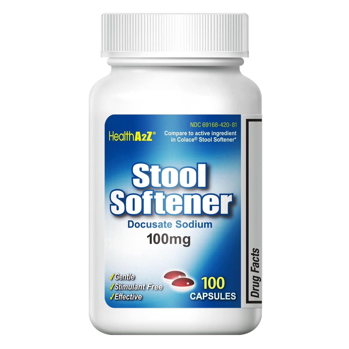 HealthA2Z Stool Softener Docusate Sodium 100mg Red White Capsules Dependable Gentle Constipation Relief 100 Counts
