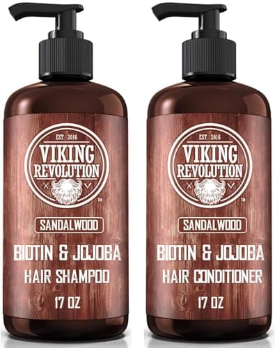 Viking Revolution Sandalwood Shampoo and Conditioner Set with Biotin and Jojoba Oil Natural Hair Shampoo and Hair Conditioner for Men with Vitamin B5 17 Oz