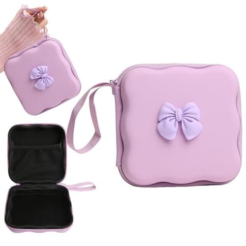 QLD COVER Charger Cover Storage Bag, Cute 3D Bow Tie Waves Design Charger Protector Travel Storage Case, Earphone Wire Saver Cable Cord Organizer Wireless Earphone Storage Box, Purple Bow