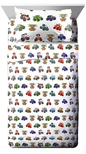 Jay Franco Kids Sheet Set with Fitted, Flat Sheets & Pillow Cover - Ultra-Soft Bedding with Pillowcase for Room Decor, White - Monster Jam, 3 Piece Twin