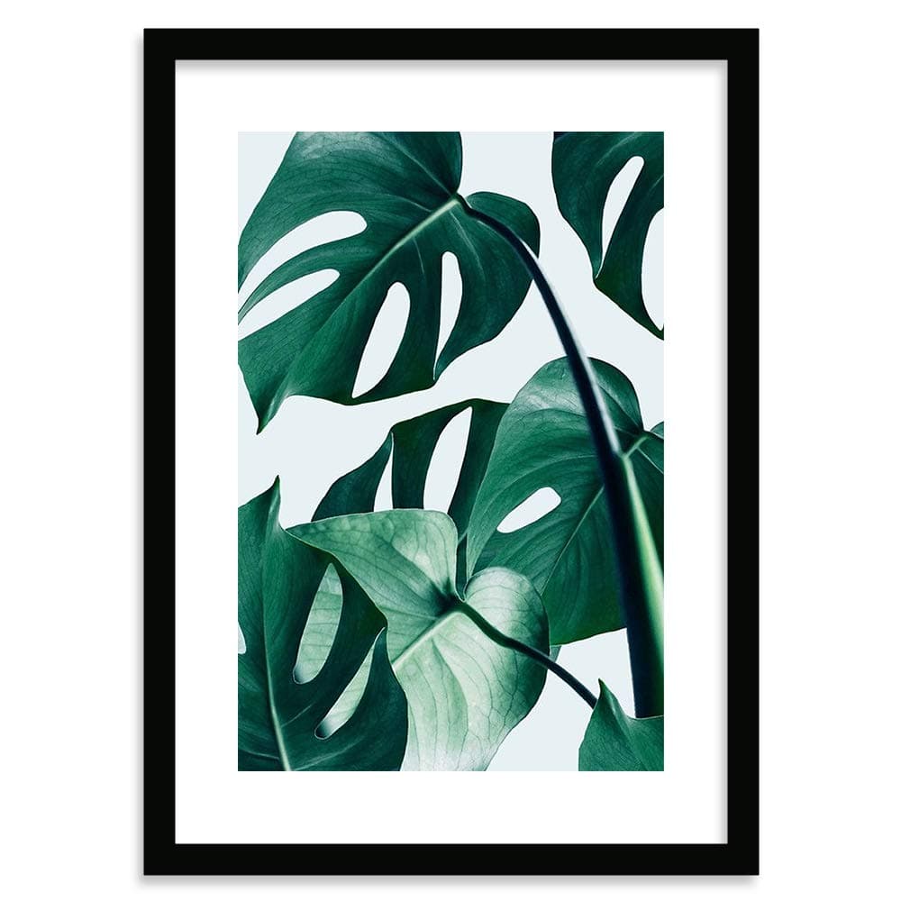 COLOSSAL ART HOUSE Tropical Leaf Framed Poster 13X17 Inch Paining For Living Room Bedroom Study Office Wall Decoration Blue