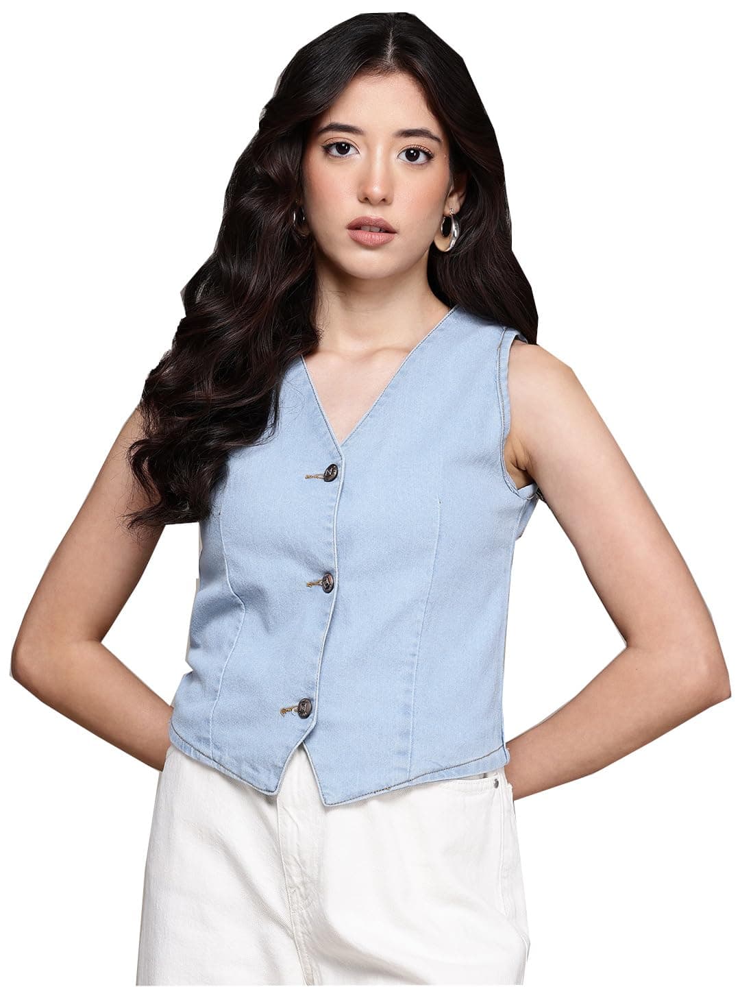 Nifty Women's Denim Waistcoat (1474_ICE_L_Sky_Blue_Large)