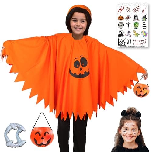 Sarvda Cotton_Blend Halloween Dress For Boys Girls Kids And Adults Orange Ghost Dress With Pumpkin Basket : 4 Years-5 Years
