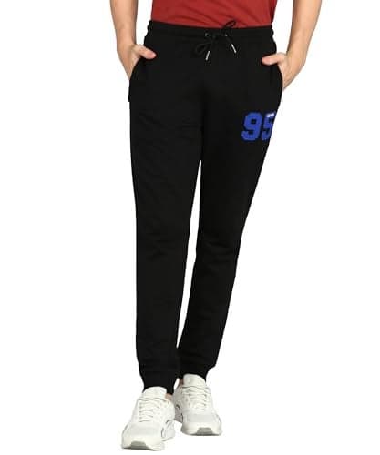 Alan Jones Clothing Men Mid Rise Cotton Blend Joggers Track Pants | French Terry | Zipper Pocket | Casual, Gym & Lounge Wear (Black_3XL)