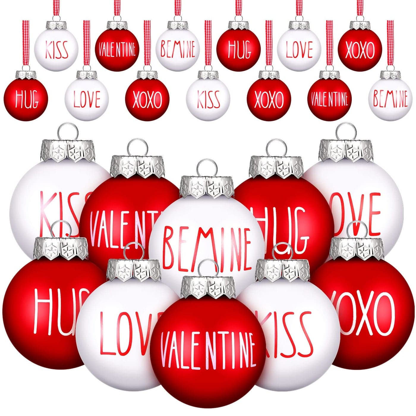 Vinsot 12 Pieces Valentines Day Ball Ornaments 236 Inch Red White Tree Ornaments Plastic Decorative Kiss Be Mine Love Hanging Baubles Valentines Day Decorations for Tree Home Decor
