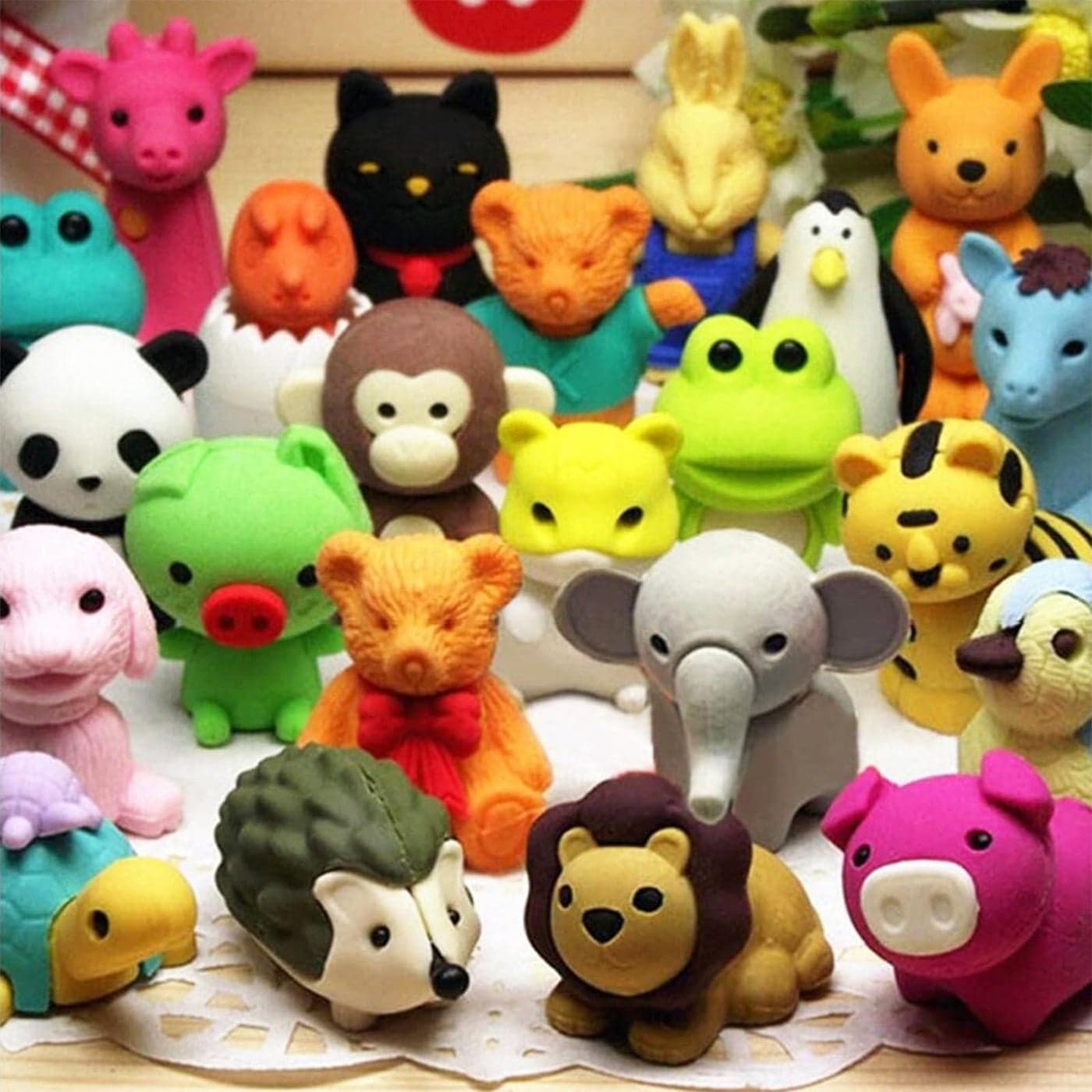 URSKYTOUS 35Pcs Animal Erasers Desk Pets for Kids Animal Pencil Erasers Bulk Puzzle Eraser Toys Gifts for Classroom PrizesGame RewardTreasure BoxEaster Egg FillersGoodie Bag StuffersParty Favors