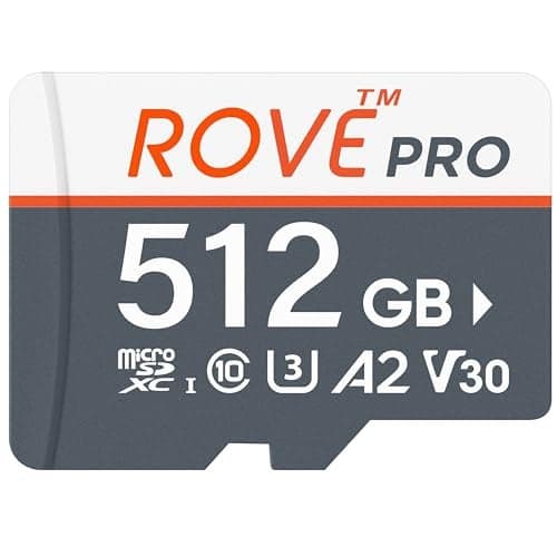 ROVE PRO Micro SD Card microSDXC 512GB Memory Card with FullSize SD Adapter 100MBs Read Speed C10 U3 V30 4K A2 for Dash Cam Android Smart Phones Tablets Games
