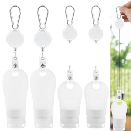 LUEXBOX 4 PACK Portable Travel Bottle Set, Leakproof Silicone Bottles with Stretchable Lanyard, Travel Sized Empty Liquid Bottles Container, Reusable, Squeezable and Refillable (White)