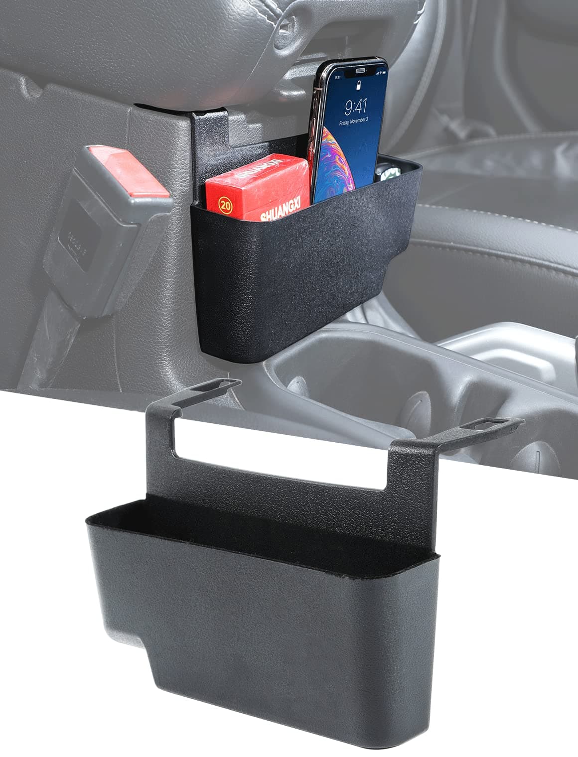 Savadicar Center Console Hanging Storage Organizer, Armrest ABS Tray Compatible with 2018-2025 Jeep Wrangler JL JLU 4XE and Jeep Gladiator JT, Interior Accessories, Black
