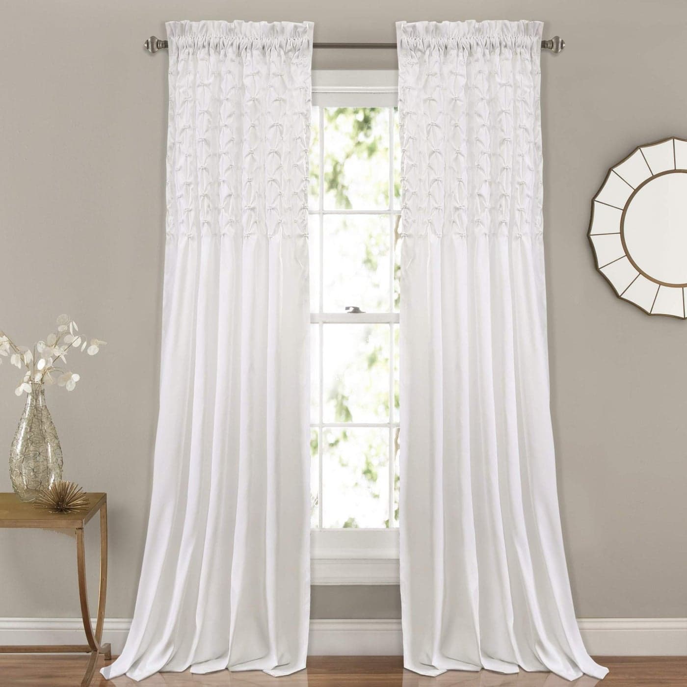 Lush Decor Bayview Curtains Pintuck Textured Semi Sheer Window Panel Drapes Set for Living Dining Bedroom Pair 84 x 52 White