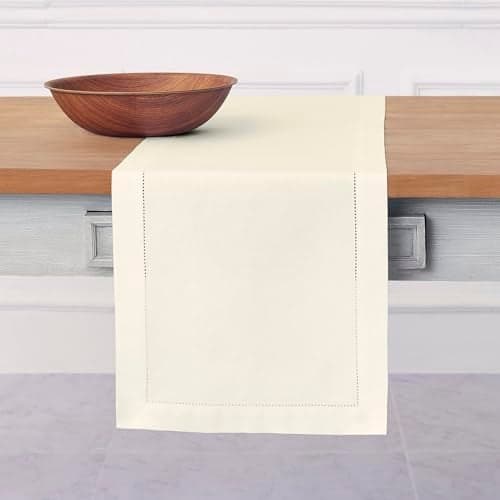 Solino Home Ivory Table Runner 156 Inches Long Cotton Linen Hemstitch Extra Long Table Runner 14 x 156 Inch for Summer