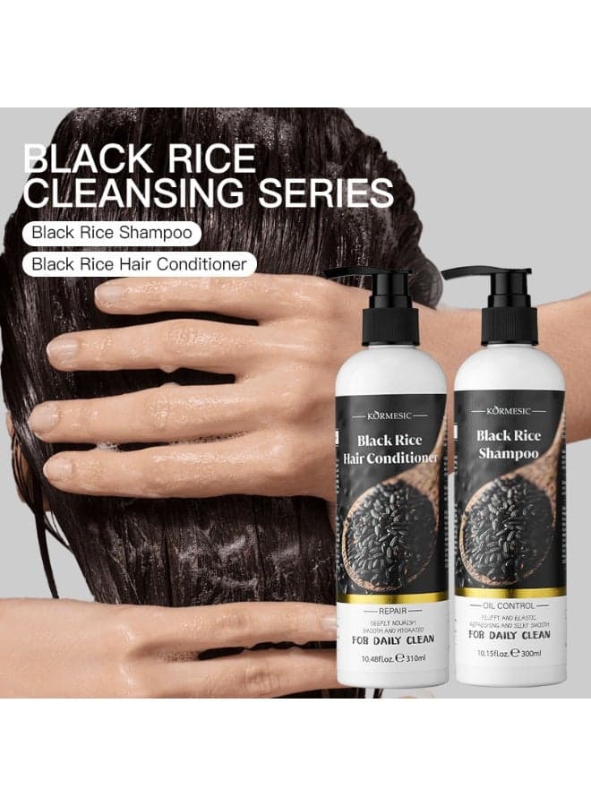 KORMESRIC Black Rice Shampoo 300ml | Cleanse, Volumize, Control Oil, and Add Volume + Black Rice Conditioner 300ml | Nourish, Smooth, and Repair Hair