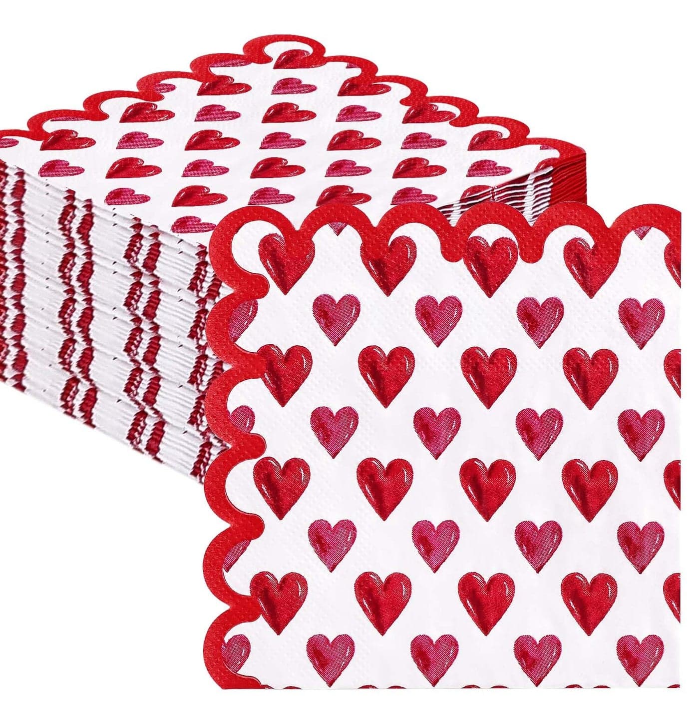 SietDESEO 50 Pieces 3-ply Valentines Scalloped Cocktail Napkins Folded 5 x 5 Inches Valentine’s Day Napkins Disposable Paper Napkins for Dinner Wedding Birthday Party Valentines Dessert Napkins