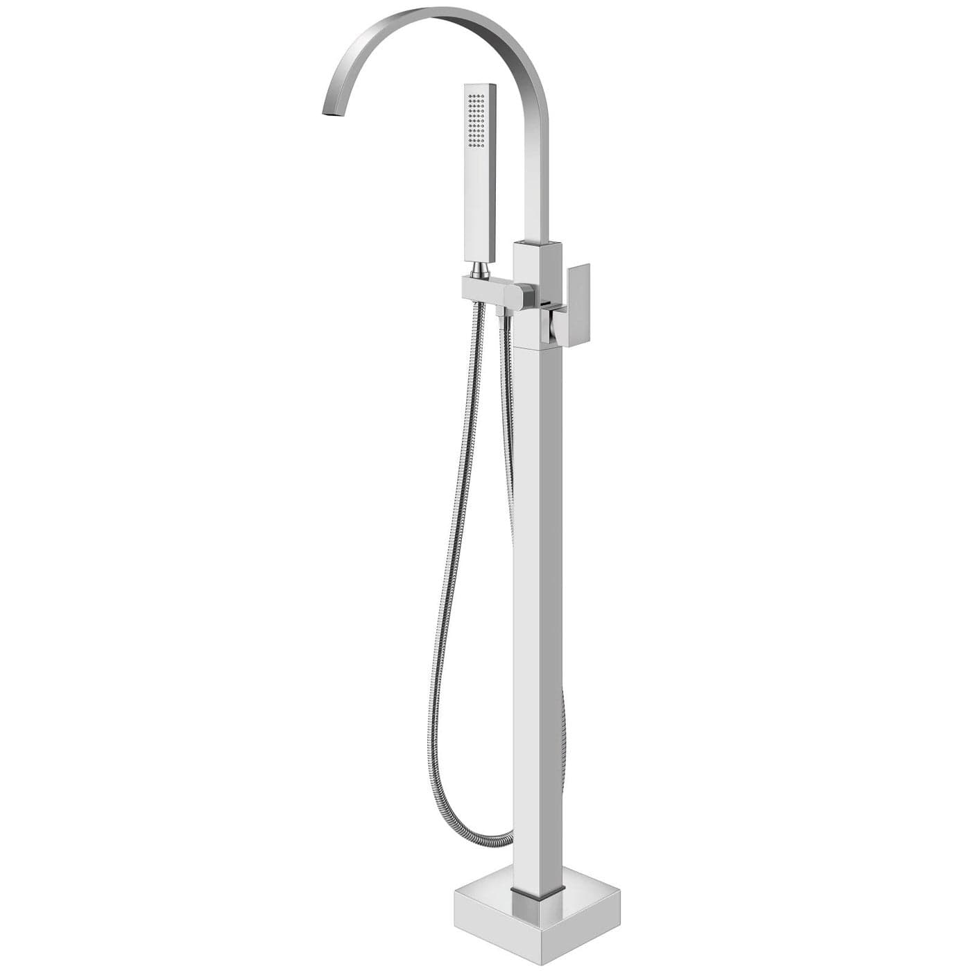 Aolemi Polish Chrome Bathtub Faucet Floor Mount Freestanding Tub Filler Bathroom Waterfall Brass Tap Swivel Spout Single Handle with Hand Sprayer