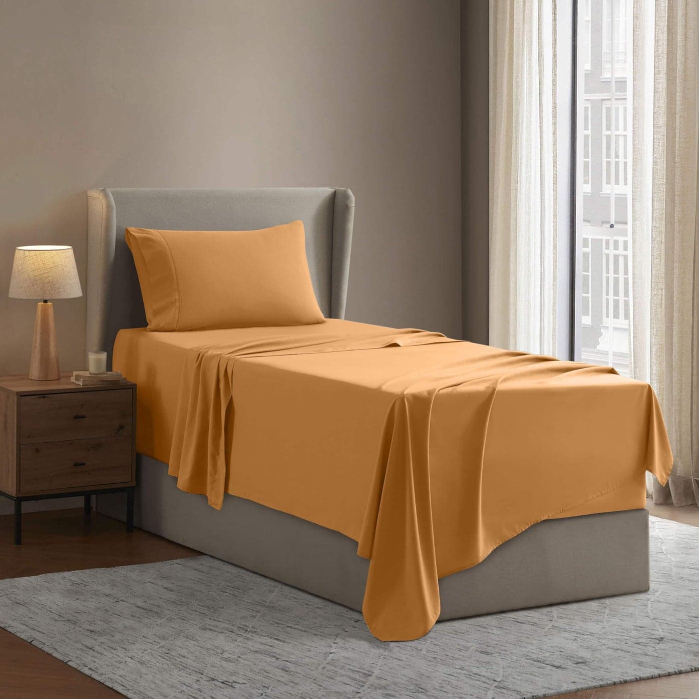 Nestl Twin Sheets Set 3 Piece Twin Bed Sheets Deep Pocket Hotel Luxury Extra Soft Breathable and Cooling Light Orange Sheets for Twin Size Mattresses