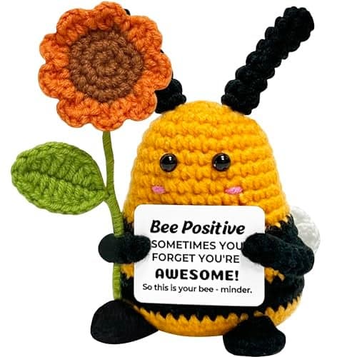 Mini Funny Bee Positive Crochet Animals - Mothers Day Birthday Gifts for Women Men Teens, Cheer Up Appreciation Going Away Gifts for Teachers Coworkers Friends, Cute Crochet Bee Desk Decor
