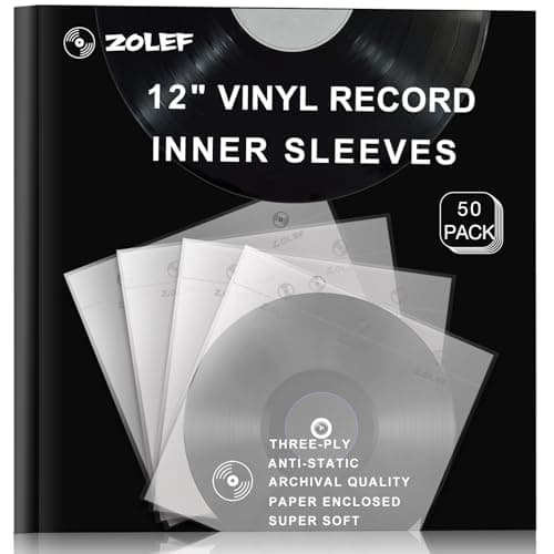 12" Vinyl Record Sleeves Inner 50 Pack, Thicker 3-Ply Anti Static Archival LP Master Style Inner Sleeve with Rice Paper for 33 RPM Records Protection