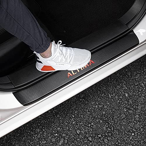 LEXLEYWith ALTIMALOGO For Nissan 20192026 Altima Carbon Fiber Style Leather Door Sill Protector AntiDirty Scuff Plate Cover Guard Sills Protector TrimWelcome Pedal Protect 4PCS RED