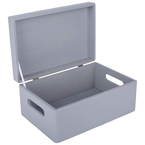 Creative Deco Large Gray Wooden Box Storage with Hinged Lid | 11.8x7.87x5.51in (+-0.5) | Keepsake with Handles | Gift Box for Tool Dog Toy Shoes Kitchen Storage | Wood Keepsake Chest Trunk