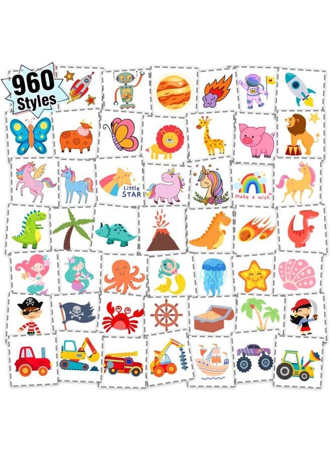 Partywind 960 PCS Individually Wrapped Tattoos for Kids Bulk, Cute Temporary Tattoo Stickers for Birthday Party Supplies Favors, Fake Tattoos for Kids Christmas Games (20 Sheets)