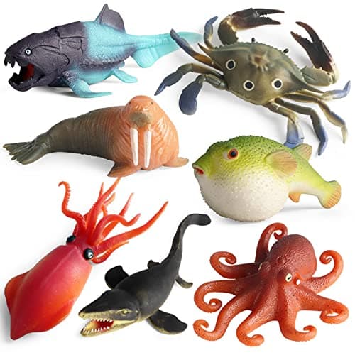 SCAHOW Rubber Ocean Animals Toys TPR Soft Stretchy Toys for Boys and Girls Floating Bath Toys Squishy Sea Creatures for Kids