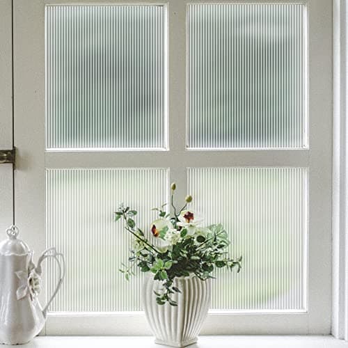 VELIMAX Reeded Glass Privacy Film Frosted Window Vinyl 3D Decorative Window Decals Non Adhesive for Bathroom Living Room 354x787 inches