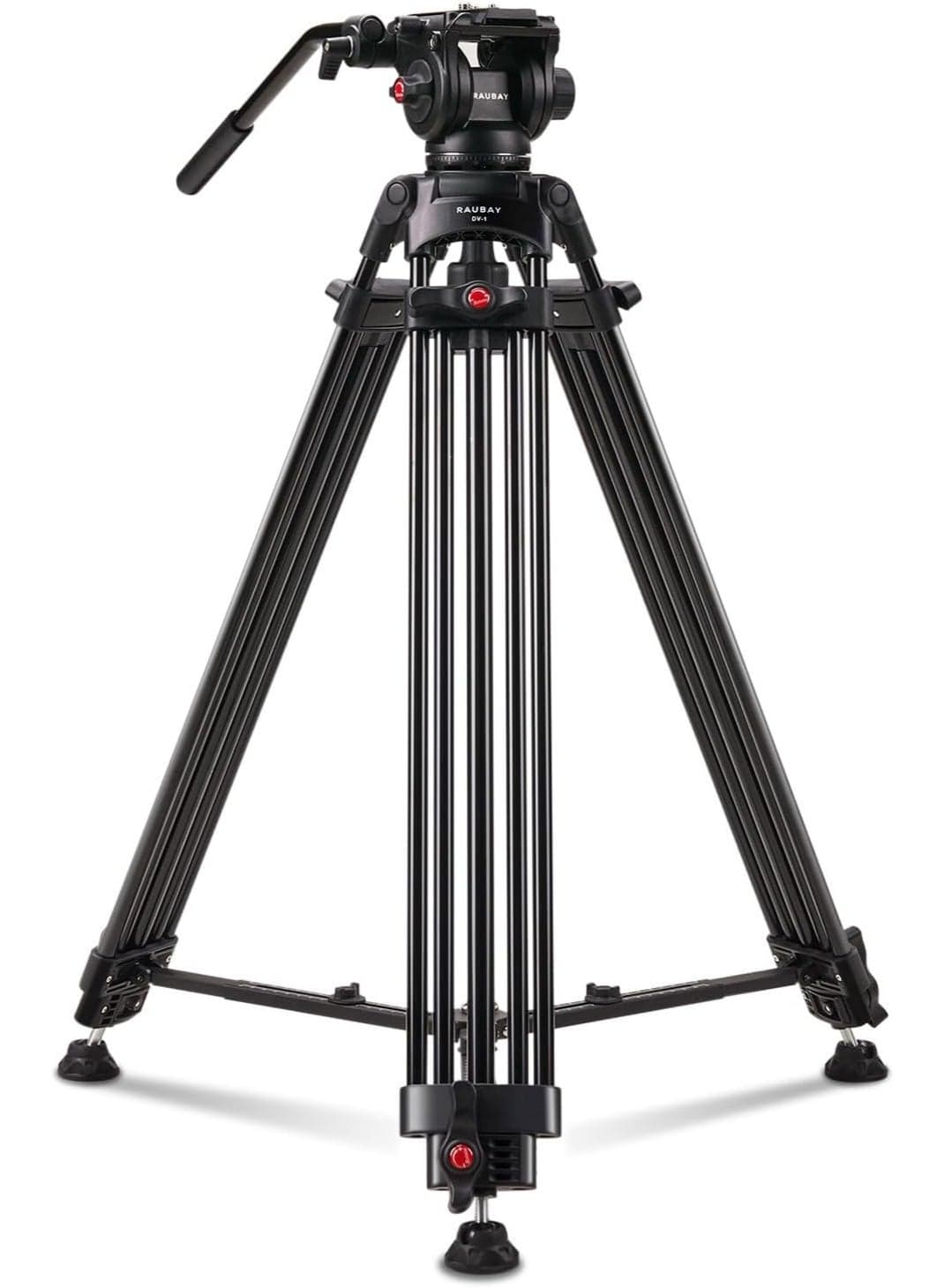 RAUBAY DV-1 Fluid Head Video Tripod 70.8" – Heavy Duty Aluminum Twin Tube Legs, 17.6lbs Max Load, 360° Pan & -75°/+90° Tilt, Quick Release Plate, For DSLR & Camcorder