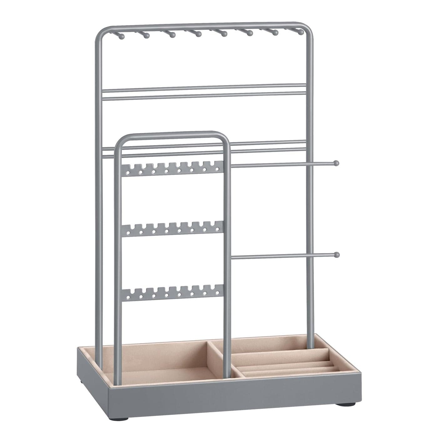 SONGMICS Jewelry Holder Jewelry Organizer Jewelry Display Stand with Metal Frame Velvet Tray Necklace Earring Bracelet Holder for Studs Rings Gift Idea Dove Gray UJJS021G01